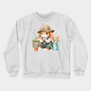 Cute Watercolor Bunny Gardener Crewneck Sweatshirt